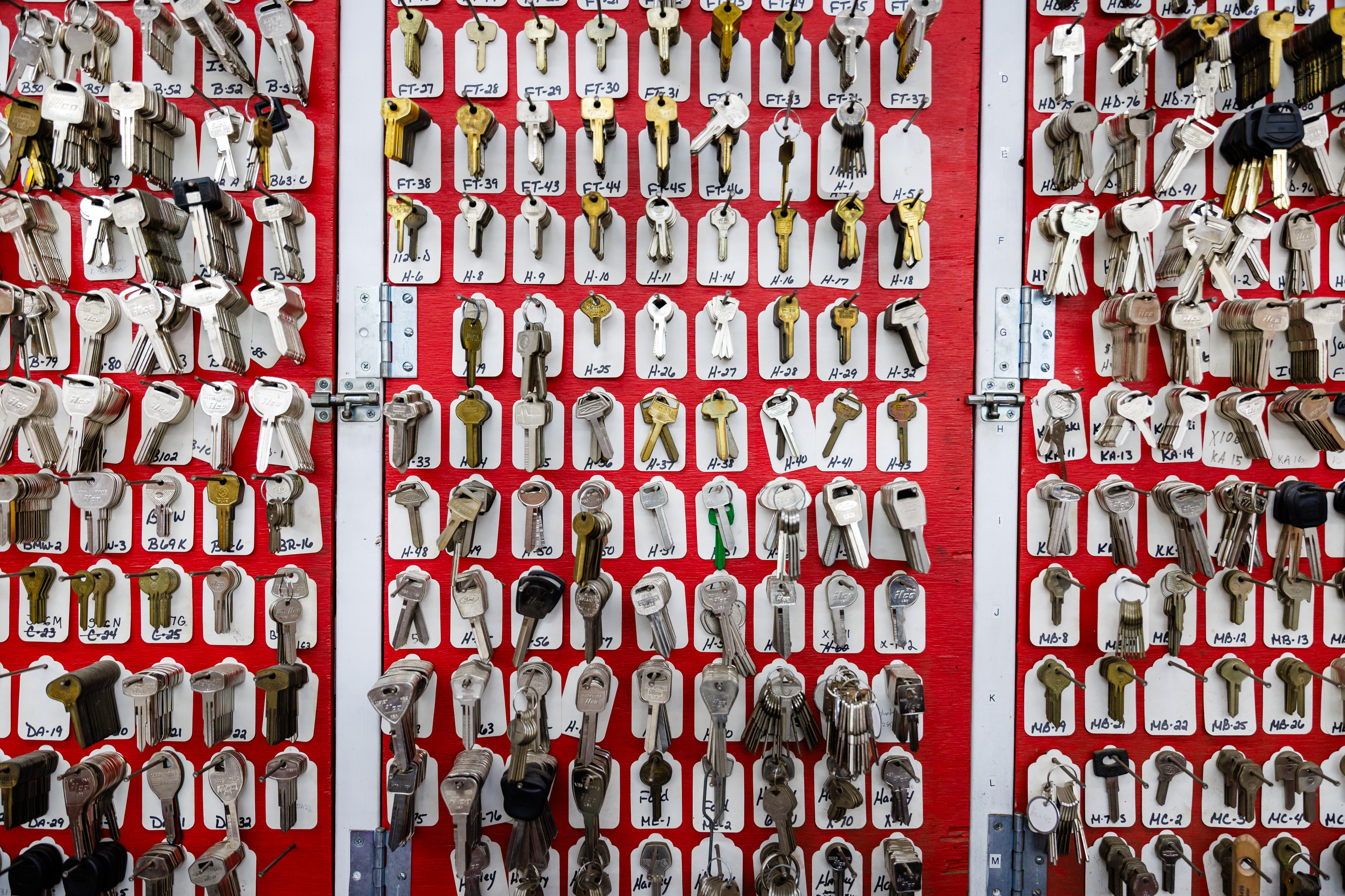 Keys hanging on wall inside Mobile Locksmith Gainesville shop